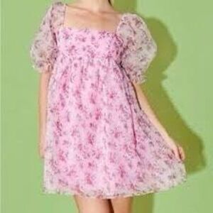 NWT Endless Rose Floral Puff Sleeve Organza Babydoll Dress.  Size M